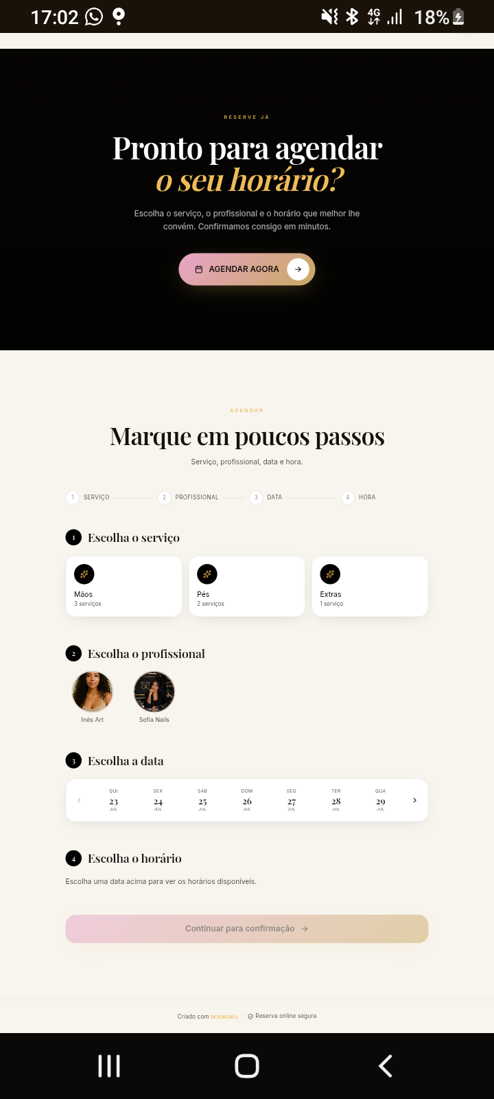 Página pública de agendamento da Bookora